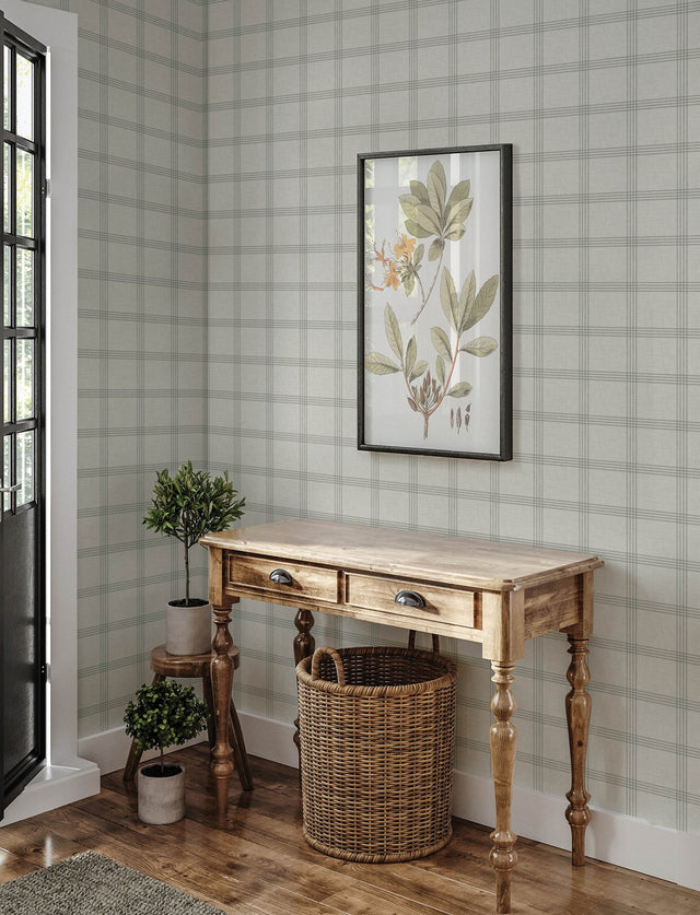 Twain Dove Plaid Wallpaper with Farmhouse Plaids Pattern - Chesapeake 4134-24478