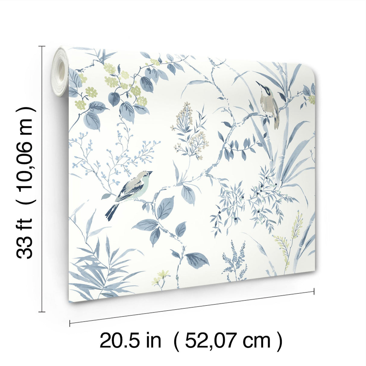 Imperial Garden Blueberry Botanical Wallpaper with Birds Motif - Chesapeake 4134-26990