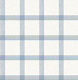 Twain Denim Plaid Wallpaper with Navy Pinstripe Grid on Cream Faux Linen - Chesapeake 4134-26993