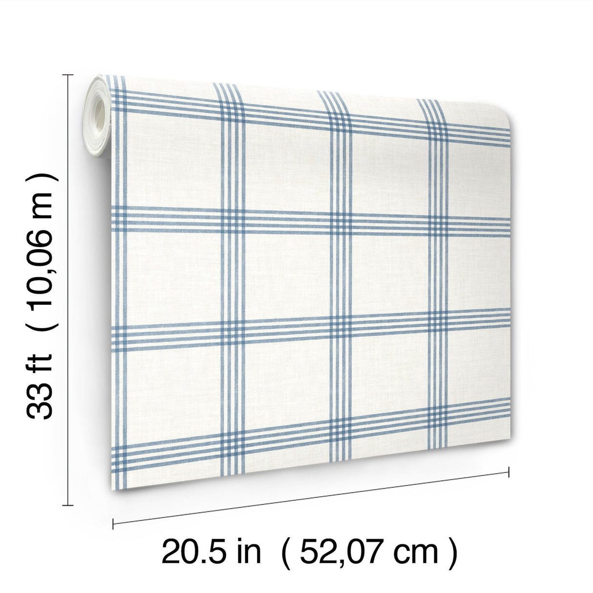 Twain Denim Plaid Wallpaper with Navy Pinstripe Grid on Cream Faux Linen - Chesapeake 4134-26993