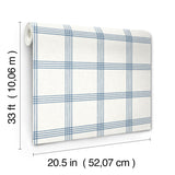 Twain Denim Plaid Wallpaper with Navy Pinstripe Grid on Cream Faux Linen - Chesapeake 4134-26993