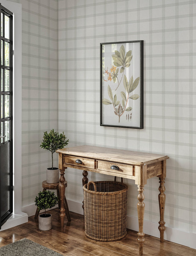 Twain Light Grey Plaid Wallpaper with Farmhouse Plaids Pattern - Chesapeake 4134-26994