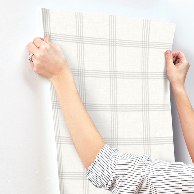 Twain Light Grey Plaid Wallpaper with Farmhouse Plaids Pattern - Chesapeake 4134-26994
