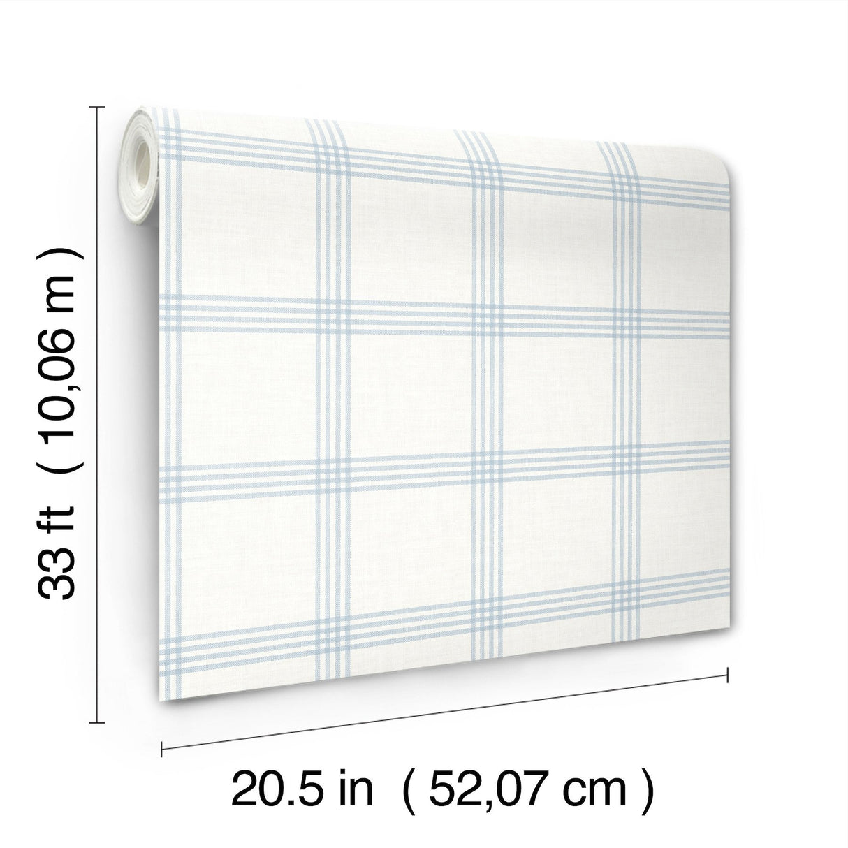 Twain Light Blue Plaid Wallpaper with Farmhouse Graphic Plaid Pattern - Brewster 4134-26995