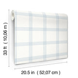 Twain Light Blue Plaid Wallpaper with Farmhouse Graphic Plaid Pattern - Brewster 4134-26995