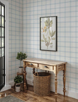 Twain Light Blue Plaid Wallpaper with Farmhouse Graphic Plaid Pattern - Brewster 4134-26995