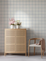Twain Light Blue Plaid Wallpaper with Farmhouse Graphic Plaid Pattern - Brewster 4134-26995