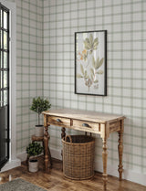 Twain Green Plaid Wallpaper with Farmhouse Graphic Plaid Pattern - Chesapeake 4134-26996
