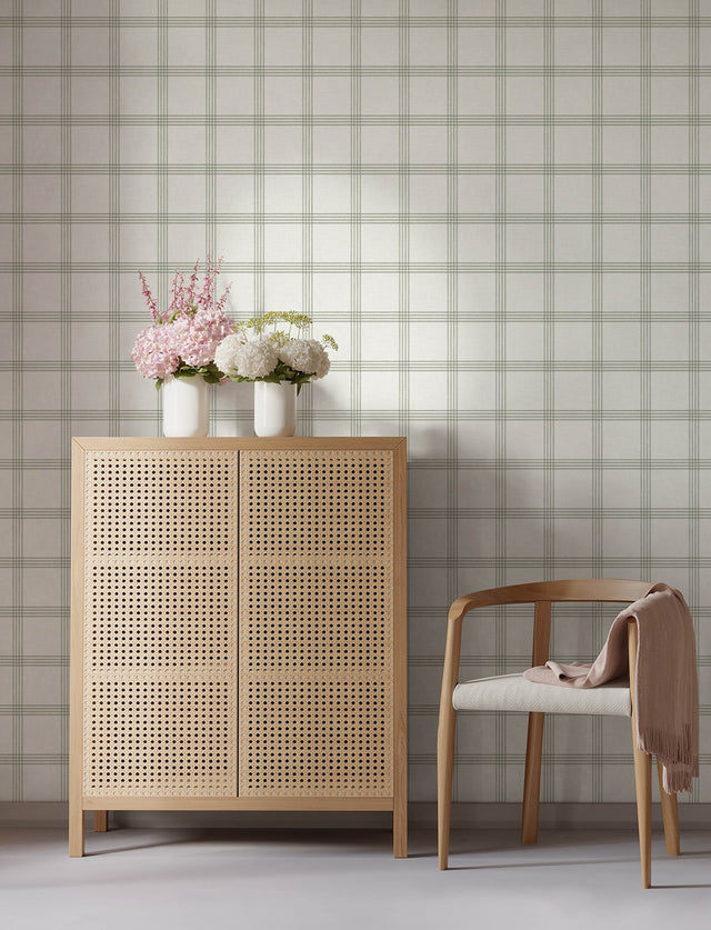 Twain Green Plaid Wallpaper with Farmhouse Graphic Plaid Pattern - Chesapeake 4134-26996