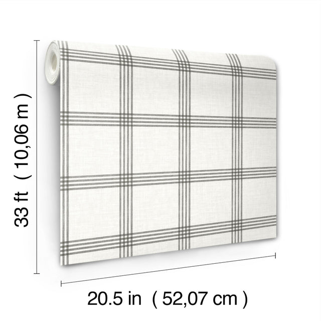 Twain Charcoal Plaid Wallpaper with Farmhouse Graphics Pattern - Chesapeake 4134-26997