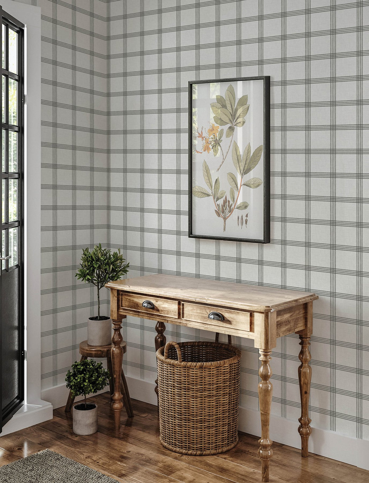 Twain Charcoal Plaid Wallpaper with Farmhouse Graphics Pattern - Chesapeake 4134-26997