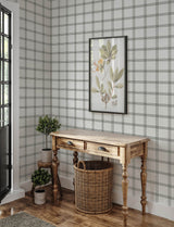 Twain Charcoal Plaid Wallpaper with Farmhouse Graphics Pattern - Chesapeake 4134-26997