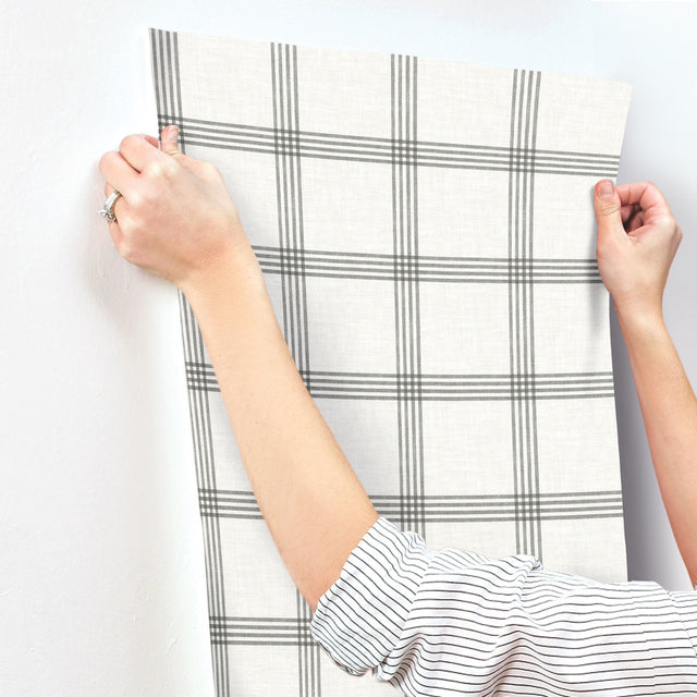 Twain Charcoal Plaid Wallpaper with Farmhouse Graphics Pattern - Chesapeake 4134-26997