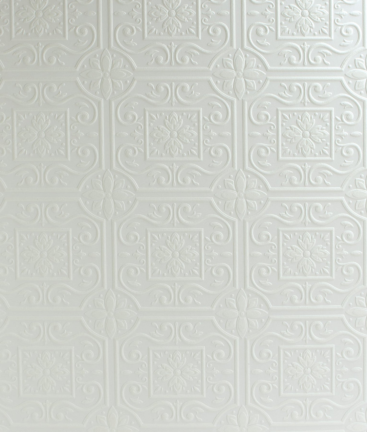 Ibold White Tin Ceiling Scroll Paintable Wallpaper with Geometric Graphics Motif - Chesapeake 4134-59001