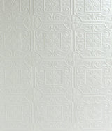 Ibold White Tin Ceiling Scroll Paintable Wallpaper with Geometric Graphics Motif - Chesapeake 4134-59001