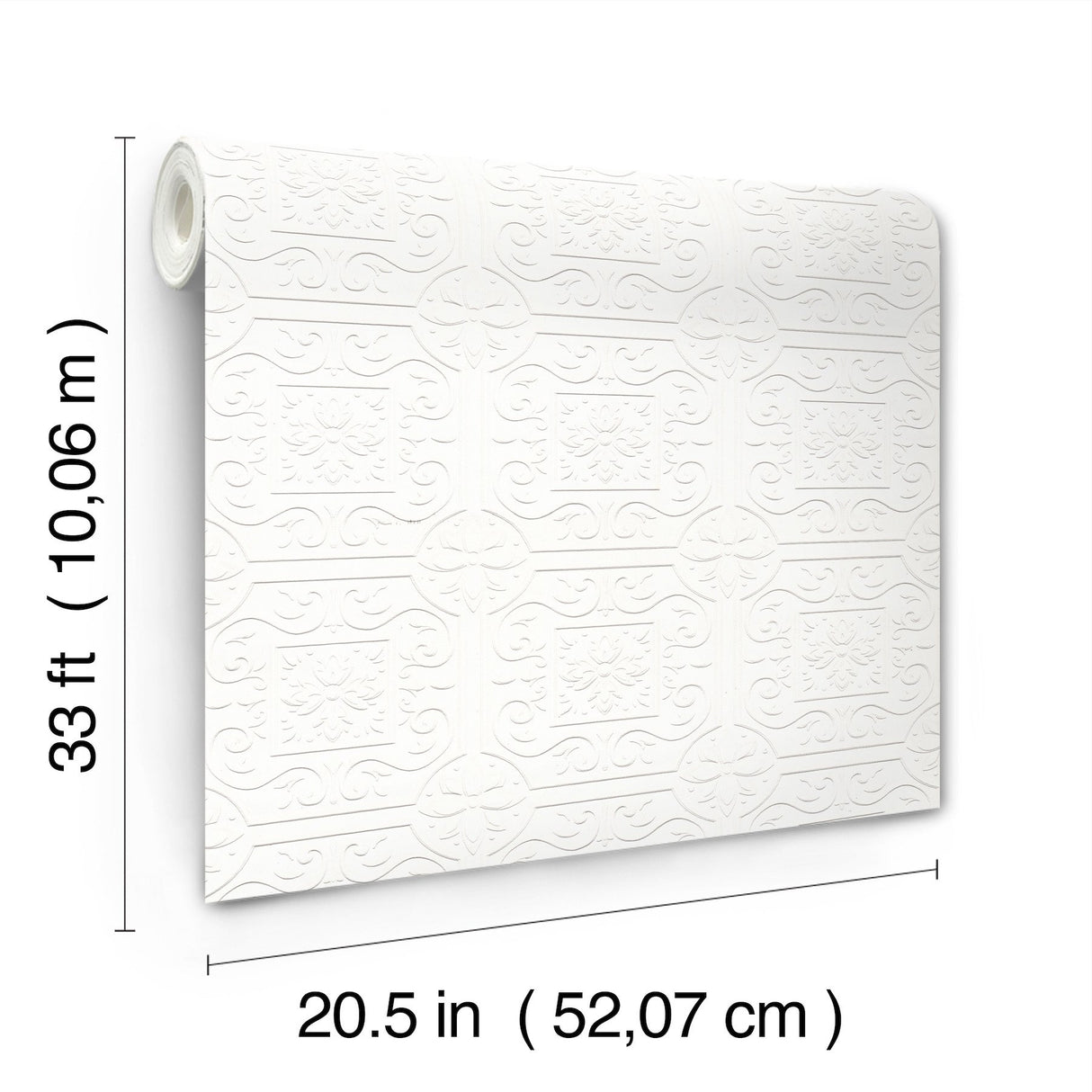 Ibold White Tin Ceiling Scroll Paintable Wallpaper with Geometric Graphics Motif - Chesapeake 4134-59001