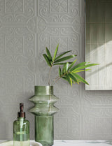 Ibold White Tin Ceiling Scroll Paintable Wallpaper with Geometric Graphics Motif - Chesapeake 4134-59001