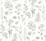 Bergamot Light Grey Wildflower Wallpaper with Botanical Watercolor Floral Motif - Chesapeake 4134-72501
