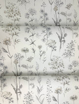 Bergamot Light Grey Wildflower Wallpaper with Botanical Watercolor Floral Motif - Chesapeake 4134-72501