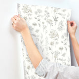 Bergamot Light Grey Wildflower Wallpaper with Botanical Watercolor Floral Motif - Chesapeake 4134-72501