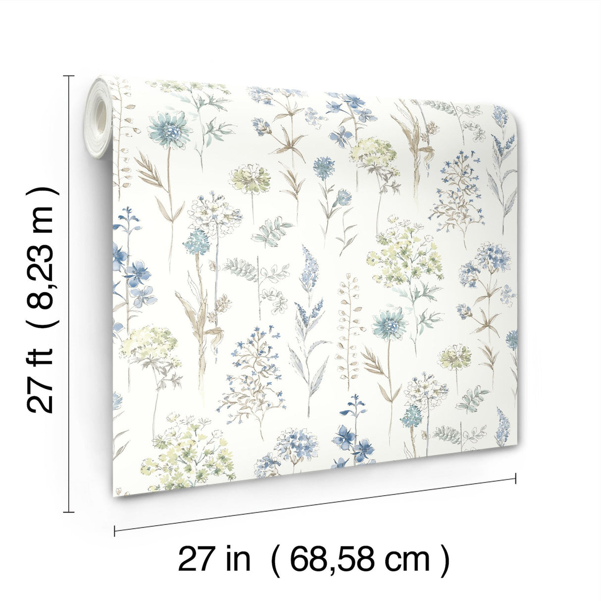 Bergamot Sea Green Wildflower Wallpaper with Botanical Floral Motif - Chesapeake 4134-72502