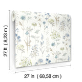Bergamot Sea Green Wildflower Wallpaper with Botanical Floral Motif - Chesapeake 4134-72502