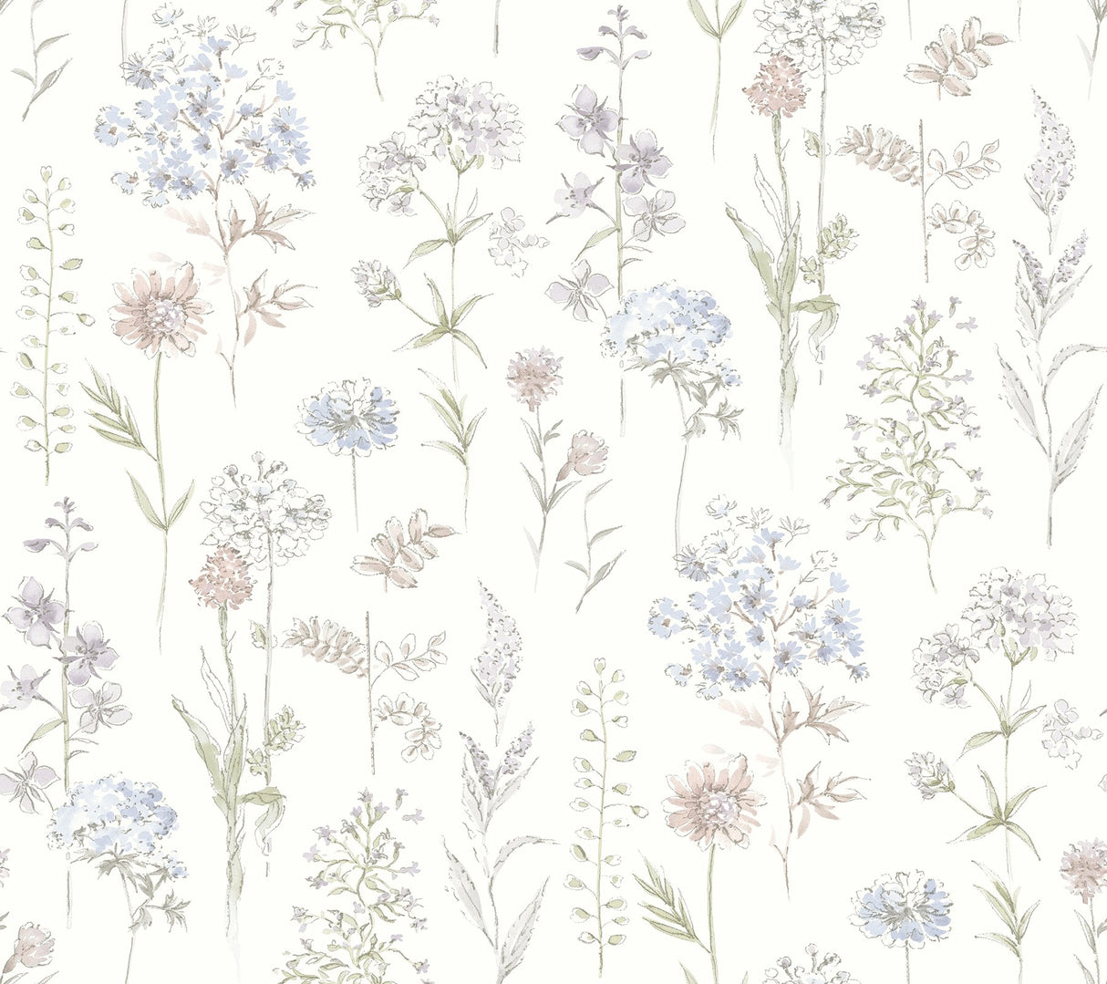 Bergamot Lavender Wildflower Wallpaper with Botanical Watercolor Floral Pattern - Chesapeake 4134-72504