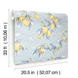 Lemonade Light Blue Citrus Wallpaper with Farmhouse Fruit Motif - Chesapeake 4134-72506