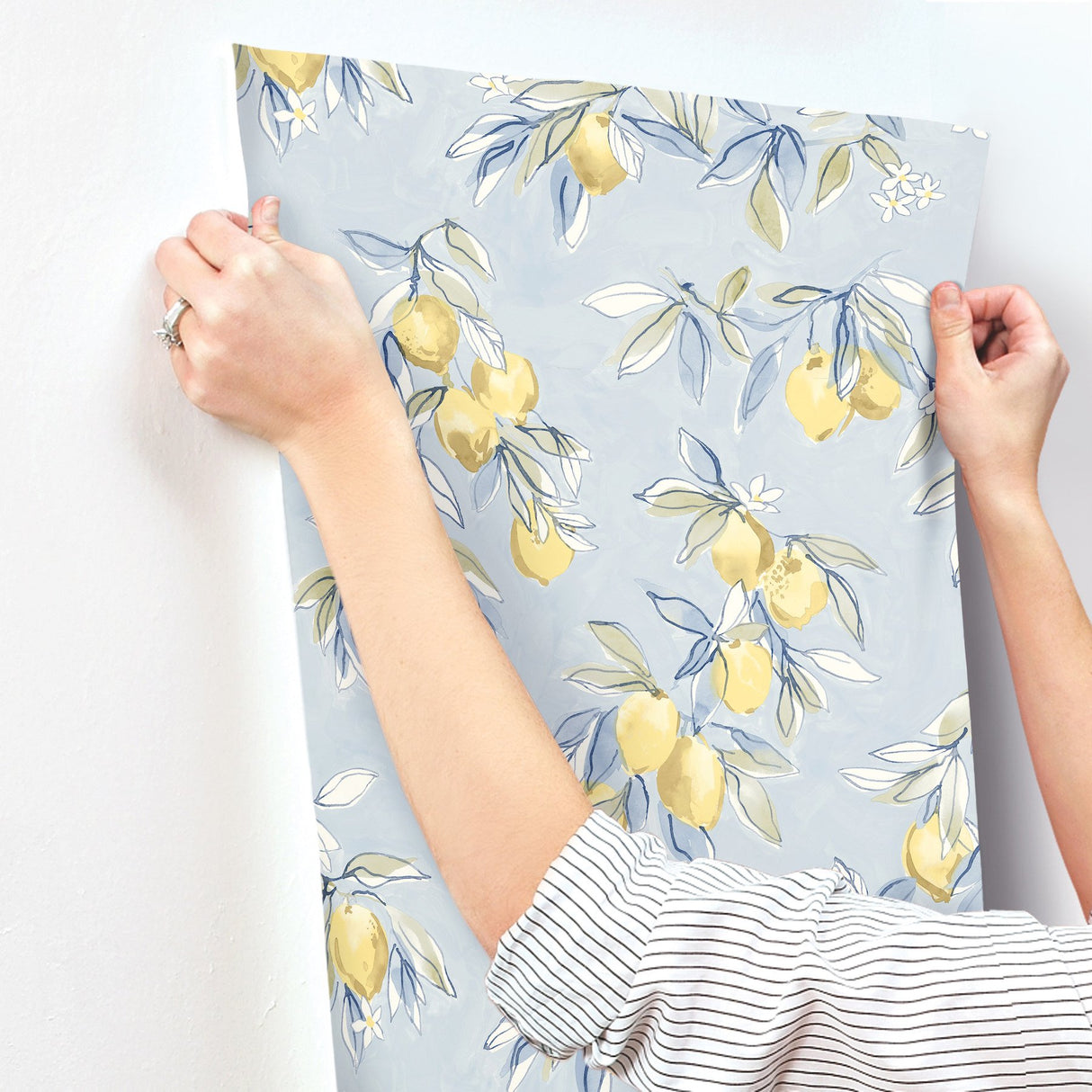 Lemonade Light Blue Citrus Wallpaper with Farmhouse Fruit Motif - Chesapeake 4134-72506