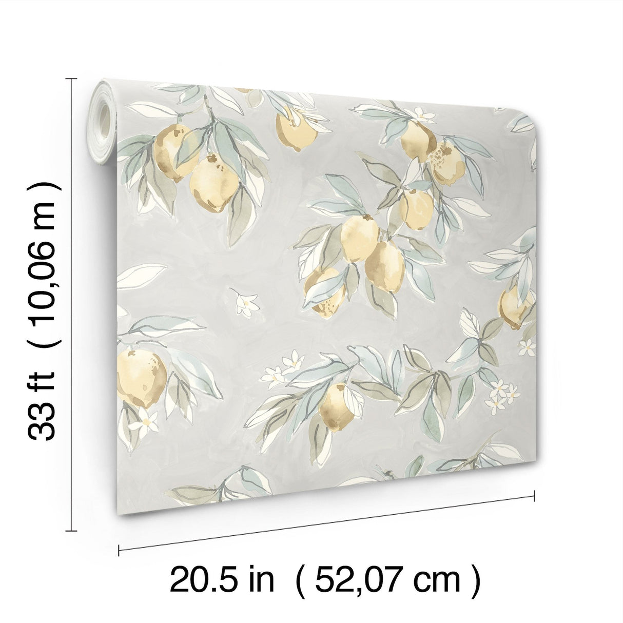 Lemonade Grey Citrus Wallpaper with Farmhouse Fruit Motif - Chesapeake 4134-72507