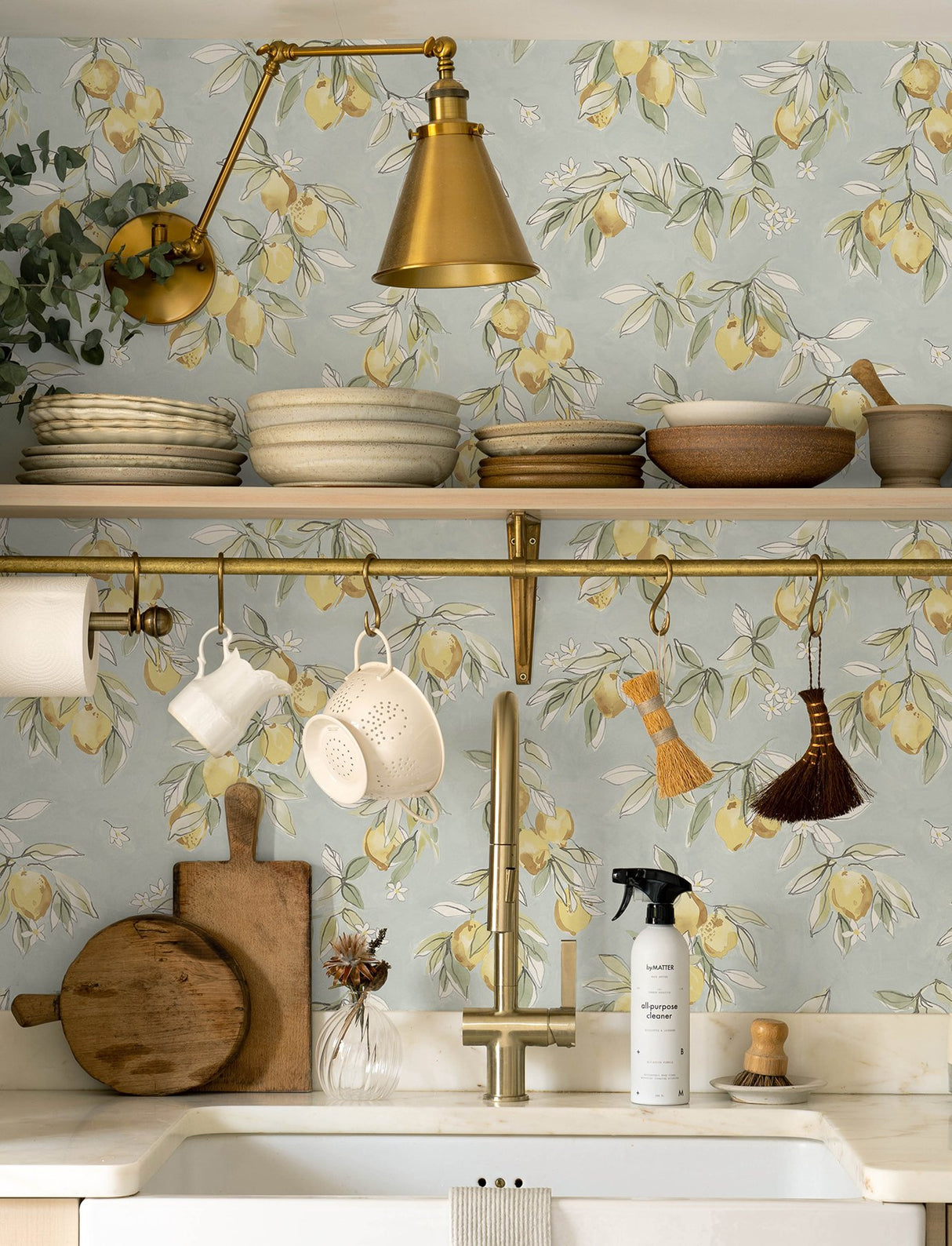 Lemonade Aqua Citrus Wallpaper with Farmhouse Fruit Motif - Chesapeake 4134-72508