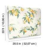 Lemonade Yellow Citrus Wallpaper with Farmhouse Fruit Botanical Motif - Chesapeake 4134-72510