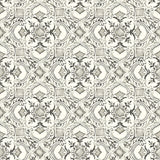 Marjoram Black Floral Tile Wallpaper with Global Geometric Motif - Chesapeake 4134-72512