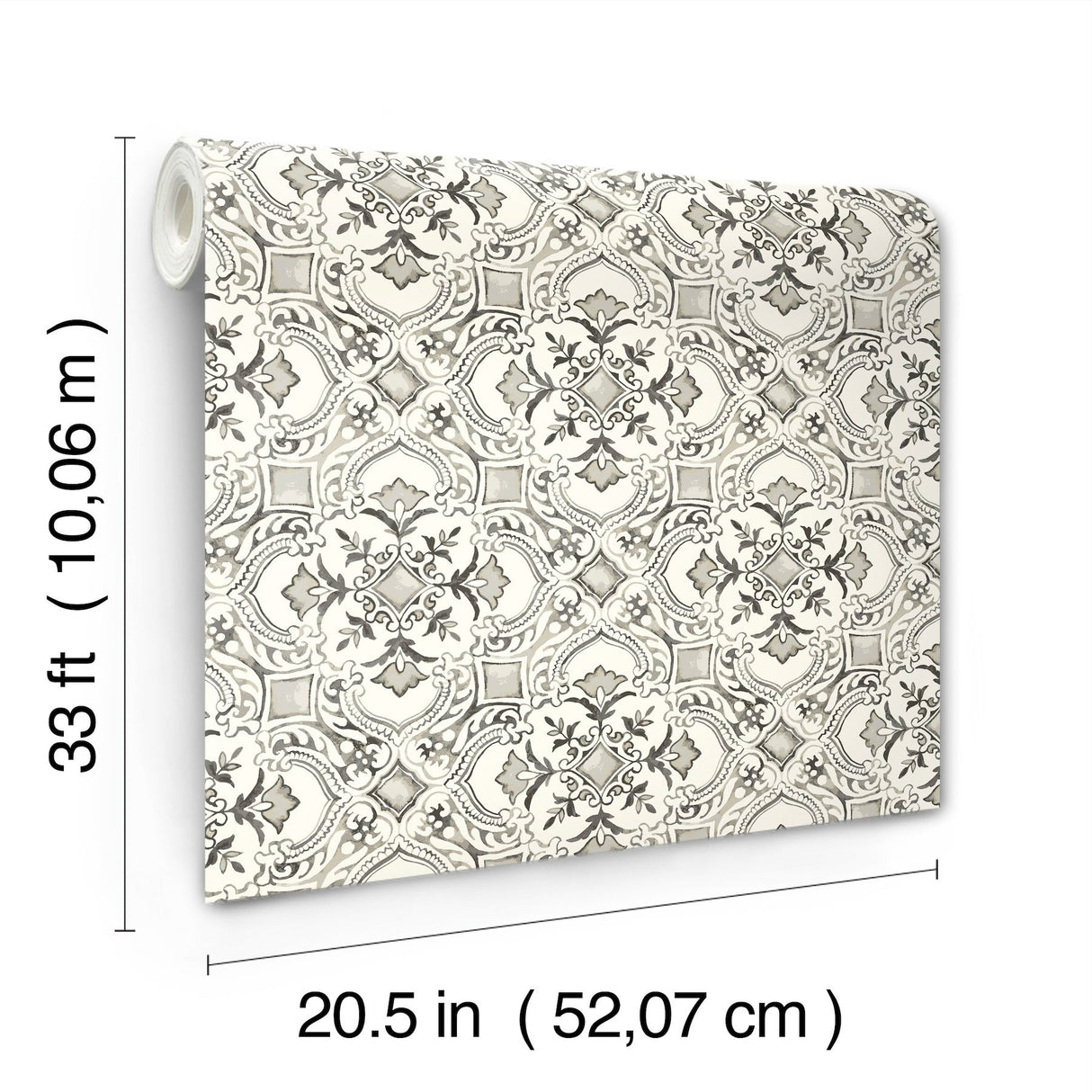 Marjoram Black Floral Tile Wallpaper with Global Geometric Motif - Chesapeake 4134-72512