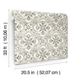 Marjoram Black Floral Tile Wallpaper with Global Geometric Motif - Chesapeake 4134-72512