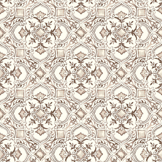 Marjoram Blush Floral Tile Wallpaper with Global Geometric Motif - Chesapeake 4134-72514