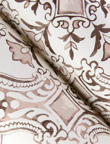 Marjoram Blush Floral Tile Wallpaper with Global Geometric Motif - Chesapeake 4134-72514