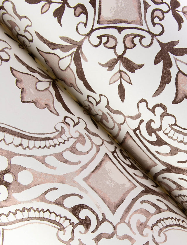 Marjoram Blush Floral Tile Wallpaper with Global Geometric Motif - Chesapeake 4134-72514