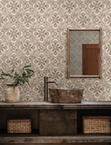 Marjoram Blush Floral Tile Wallpaper with Global Geometric Motif - Chesapeake 4134-72514