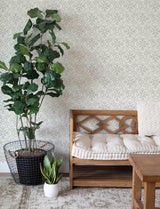Marjoram Blush Floral Tile Wallpaper with Global Geometric Motif - Chesapeake 4134-72514