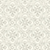 Marjoram Light Grey Floral Tile Wallpaper with Global Geometric Motif - Chesapeake 4134-72515