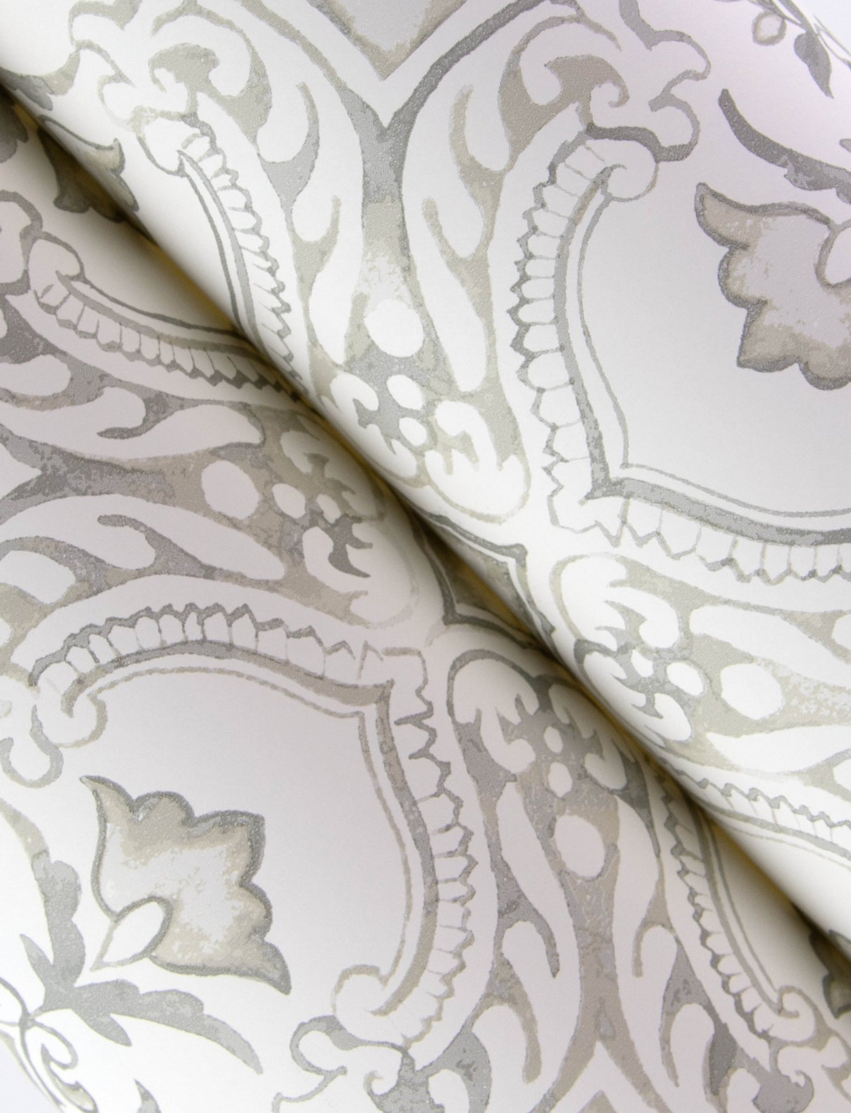 Marjoram Light Grey Floral Tile Wallpaper with Global Geometric Motif - Chesapeake 4134-72515