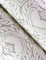 Marjoram Light Grey Floral Tile Wallpaper with Global Geometric Motif - Chesapeake 4134-72515