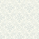 Marjoram Light Blue Floral Tile Wallpaper with Global Geometric Motif - Chesapeake 4134-72516
