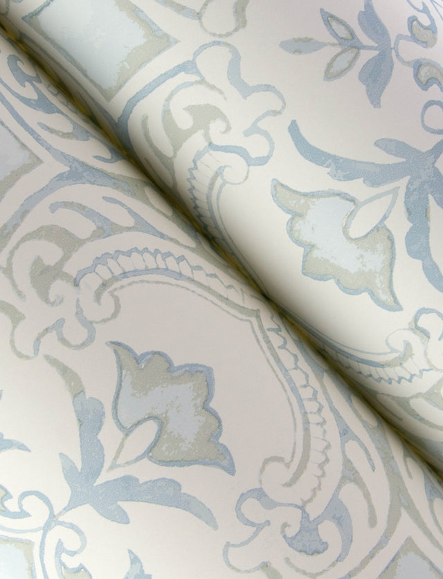 Marjoram Light Blue Floral Tile Wallpaper with Global Geometric Motif - Chesapeake 4134-72516
