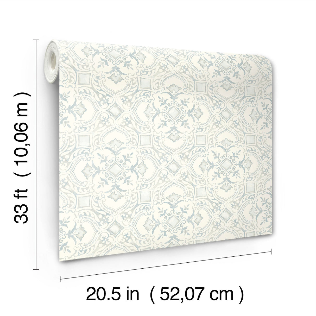 Marjoram Light Blue Floral Tile Wallpaper with Global Geometric Motif - Chesapeake 4134-72516