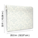 Marjoram Light Blue Floral Tile Wallpaper with Global Geometric Motif - Chesapeake 4134-72516