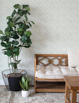 Marjoram Light Blue Floral Tile Wallpaper with Global Geometric Motif - Chesapeake 4134-72516