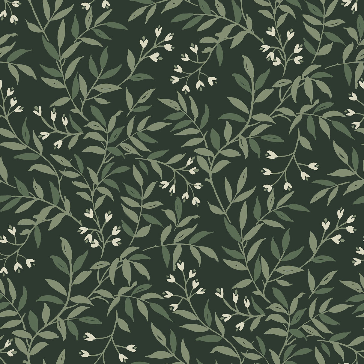 Senna Evergreen Budding Vines Green Wallpaper with Botanical Vine Motif, Farmhouse Style - Chesapeake 4134-72518