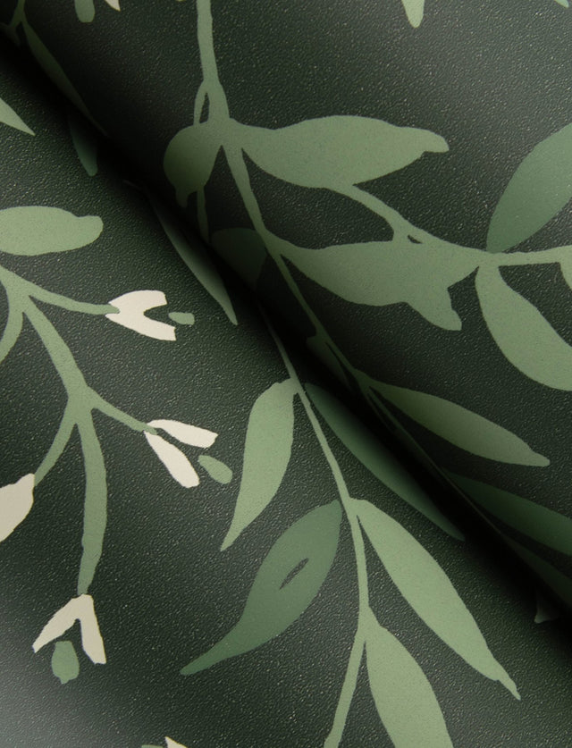 Senna Evergreen Budding Vines Green Wallpaper with Botanical Vine Motif, Farmhouse Style - Chesapeake 4134-72518